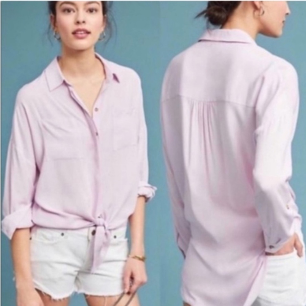 Anthropology Maeve Button Down Blouse with Tie Front  women’s size small Lilac